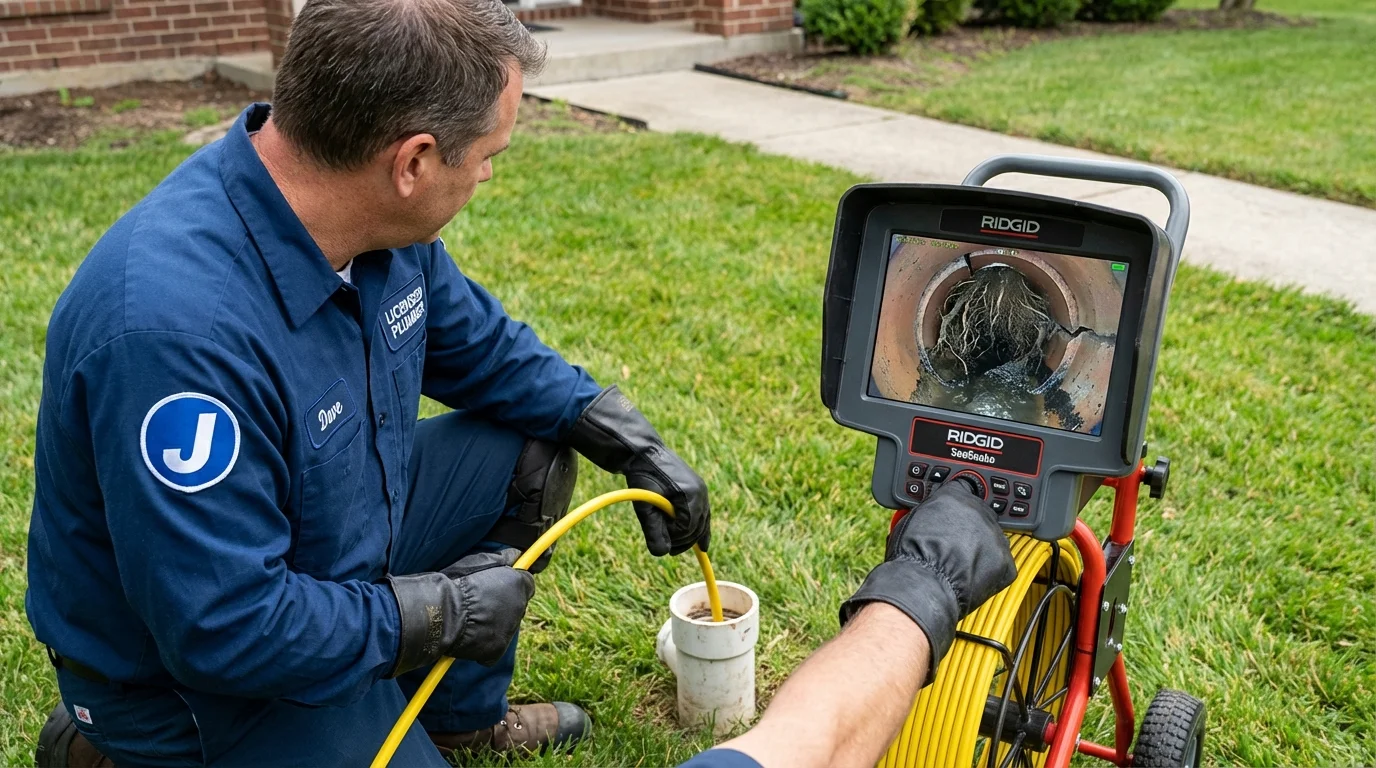 Sewer camera inspection being performed by Johns Plumbing LLC in Pittsford