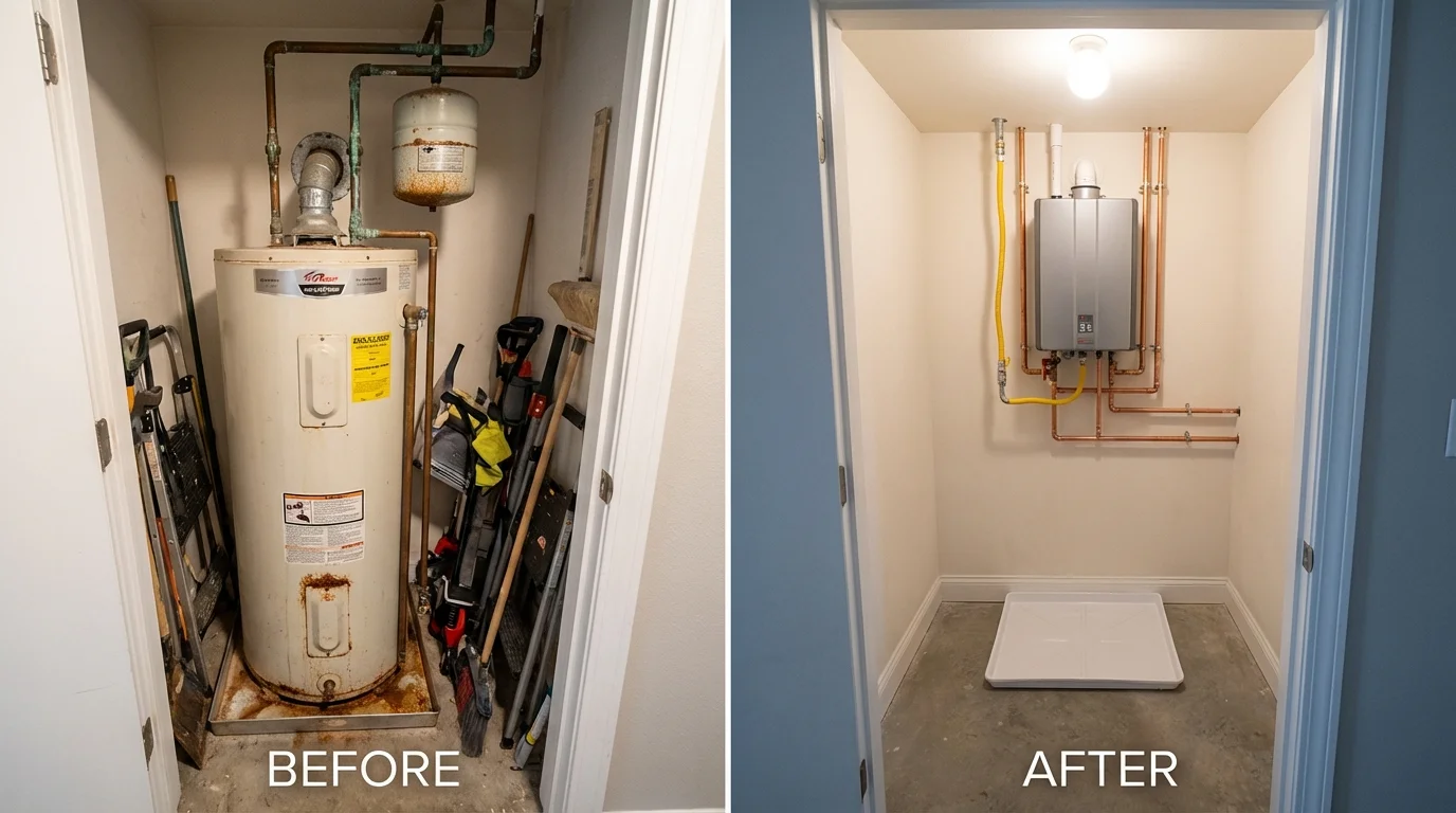 Tank water heater versus wall-mounted tankless unit comparison for Pittsford, NY homeowners